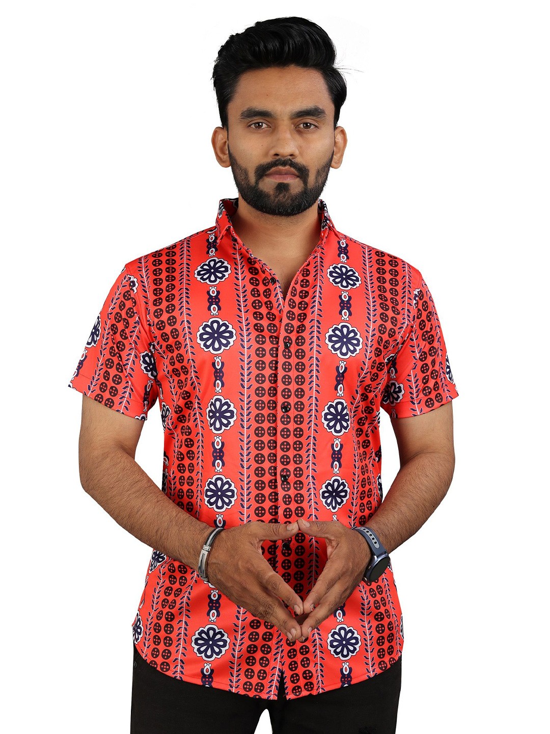 

Fashion FRICKS Men Classic Floral Opaque Printed Casual Shirt, Red
