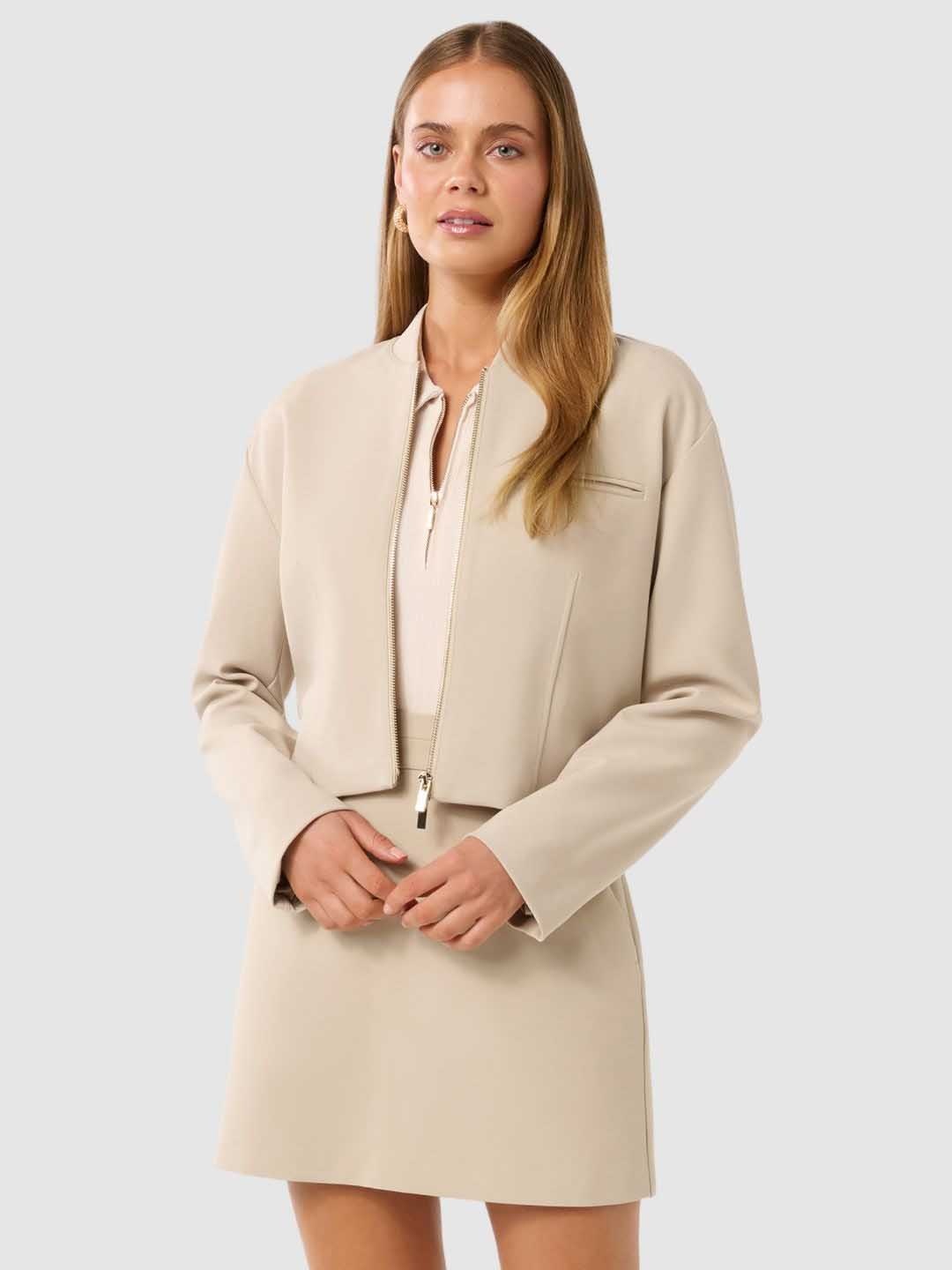 

Forever New Women Maddison Solid Crop Formal Tailored Jacket, Cream