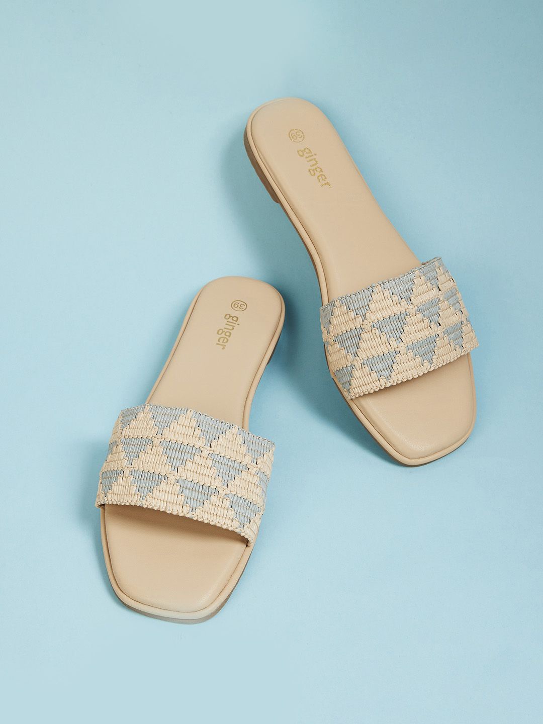 

Ginger by Lifestyle Women Woven Design Open Toe Flats, Blue