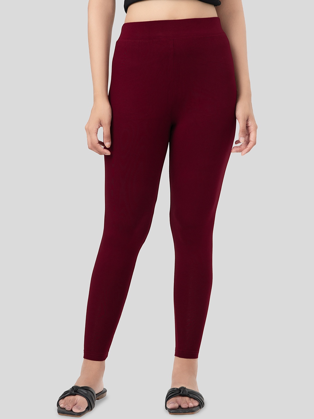 

Selsia Women Pure Cotton Ankle-Length Leggings, Maroon