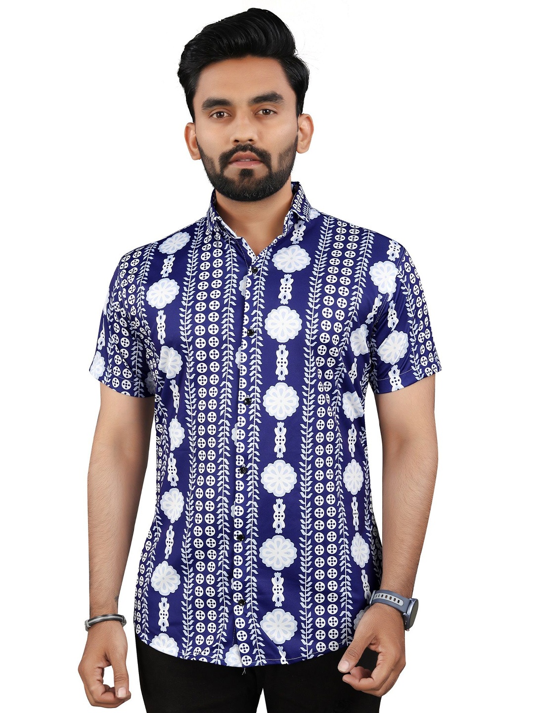 

Fashion FRICKS Men Classic Floral Opaque Printed Casual Shirt, Blue