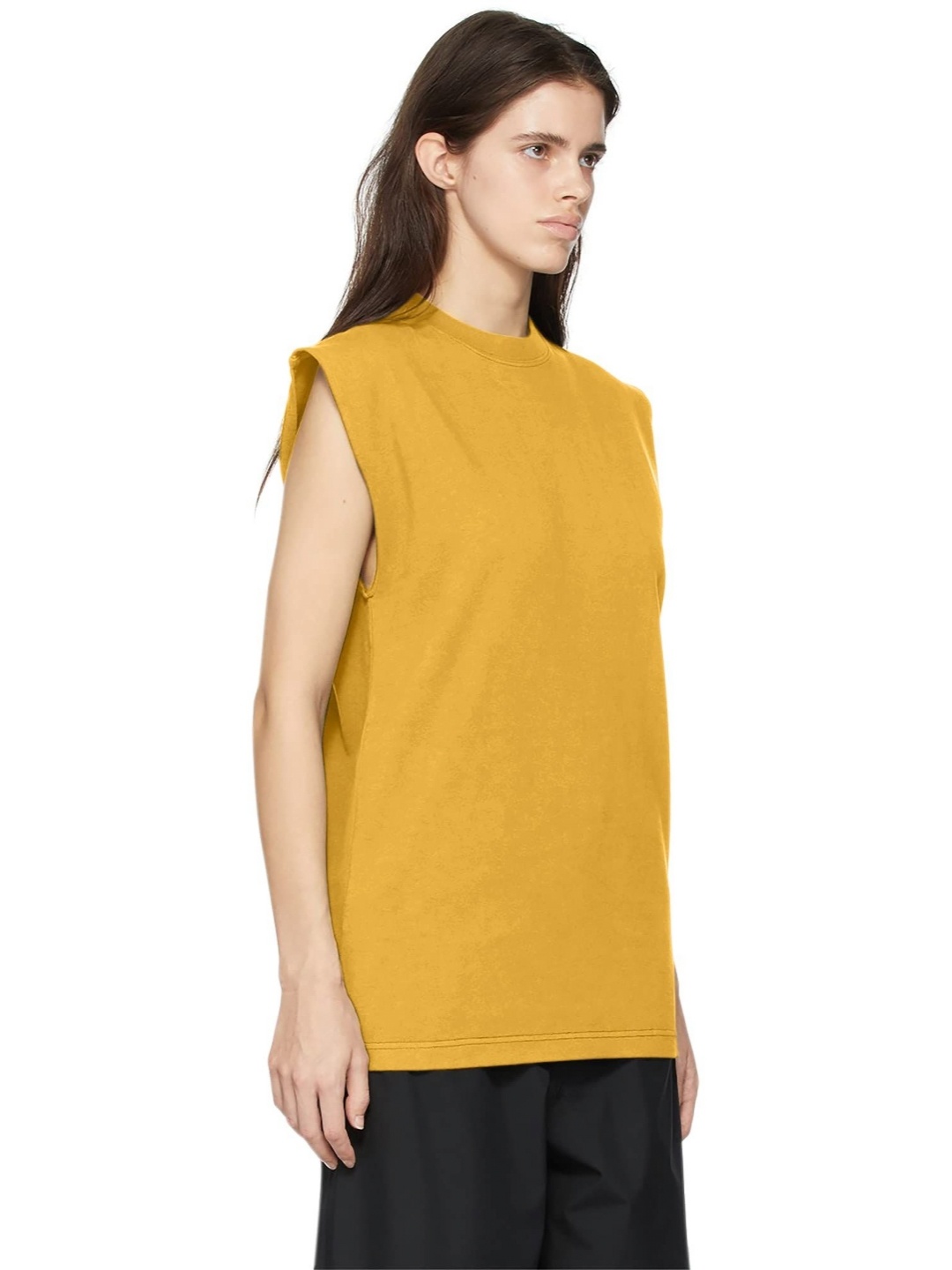 

NOTWILD Women Solid Round Neck Cotton T-shirt, Mustard