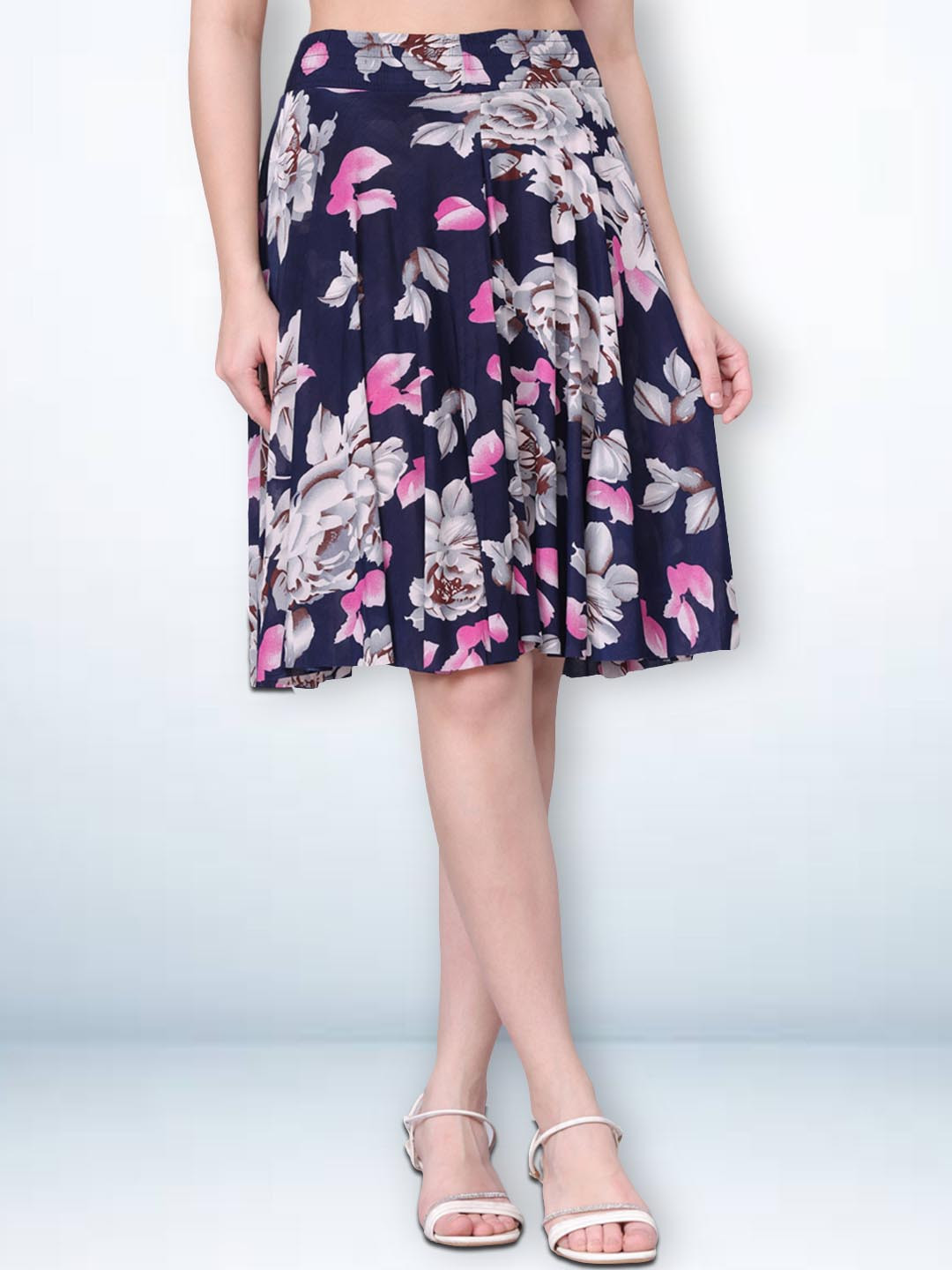 

Jinfo Floral Printed A-Line Knee Length Skirt, Navy blue