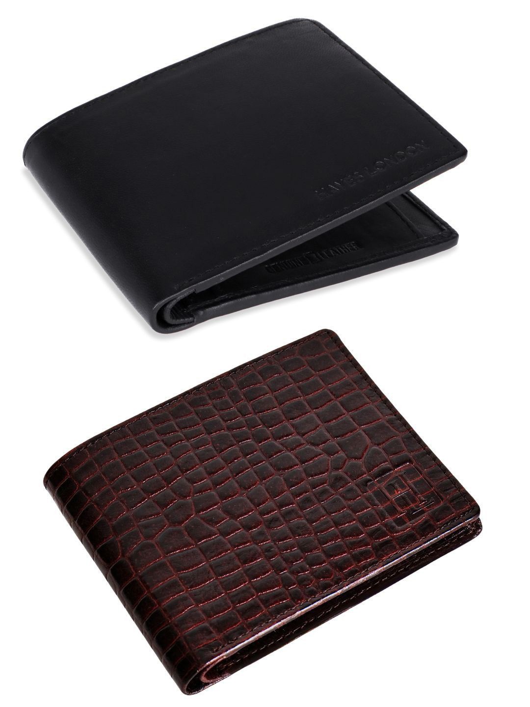 

Hayes London Men Wallets Pack of 2 Genuine Leather with RFID Blocking Combo, Black