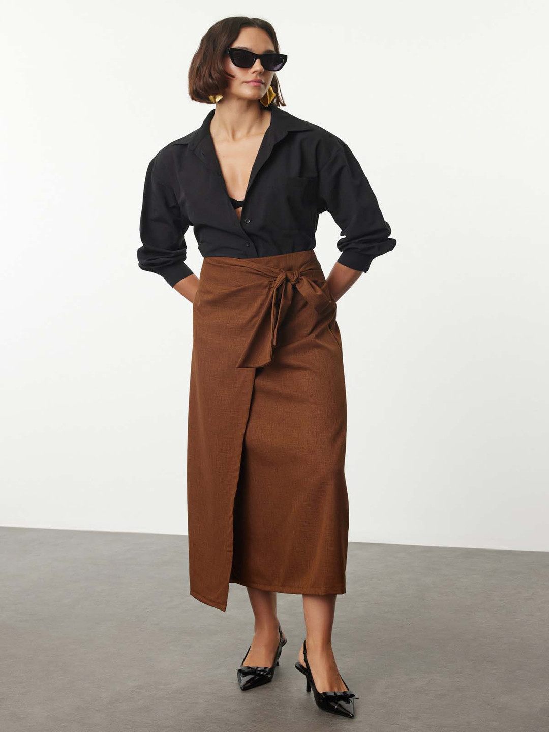 

Trendyol Women Straight Midi Skirt, Brown