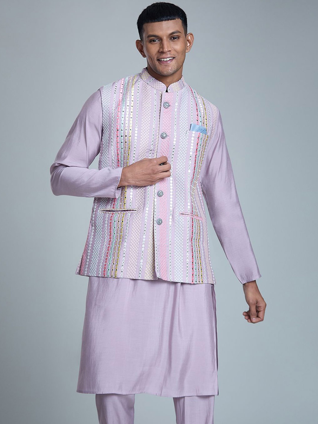 

Aryavir Malhotra Men Regular Kurta with Churidar, Purple