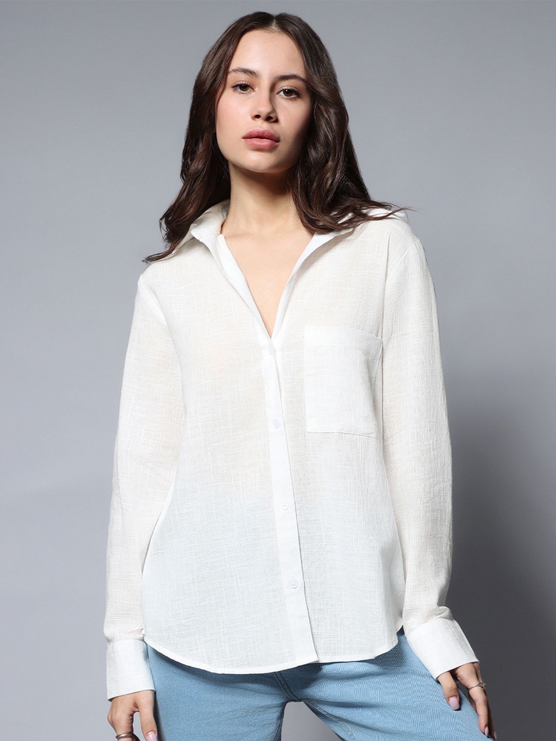 

WHY SO FAB Women Classic Opaque Casual Shirt, White