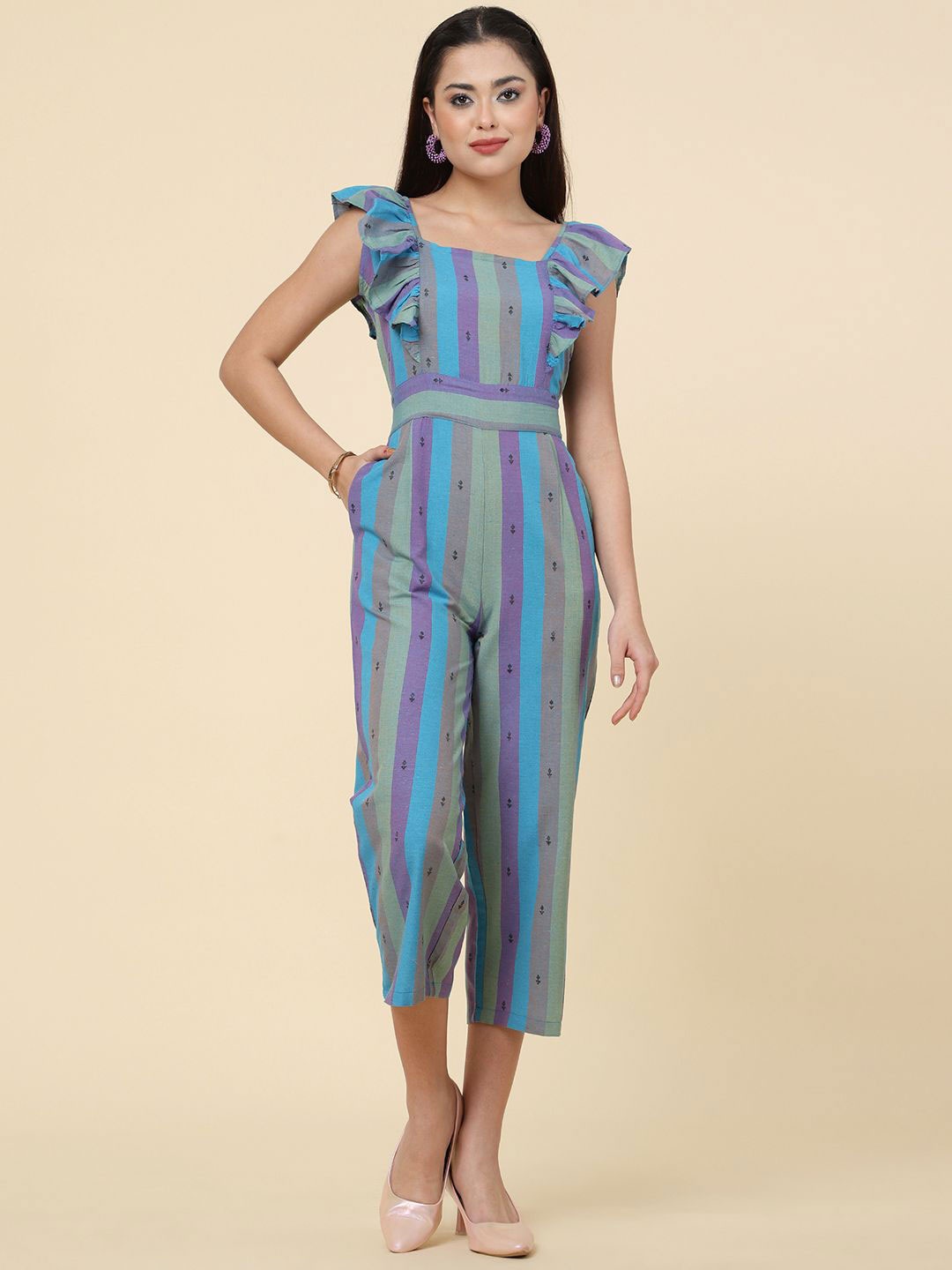 

Anushil Women Striped Basic Jumpsuit, Blue