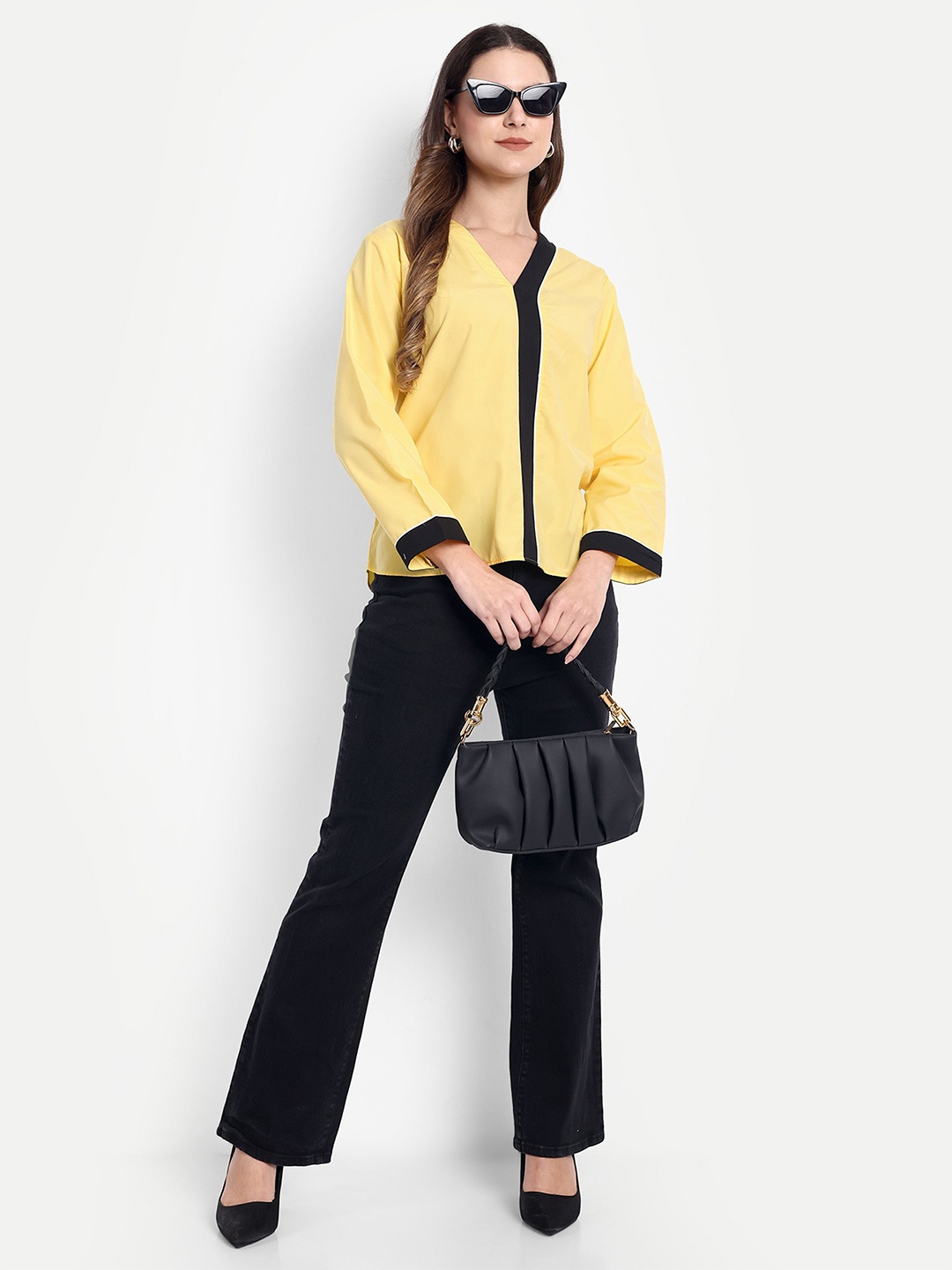 

GAB Cotton V-Neck Top, Yellow