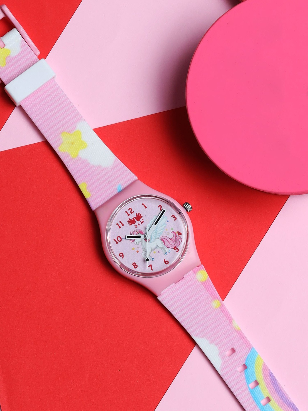 

JI & JA Unisex Kids Printed Dial & Bracelet Style Straps Analogue Watch JJ117, Pink
