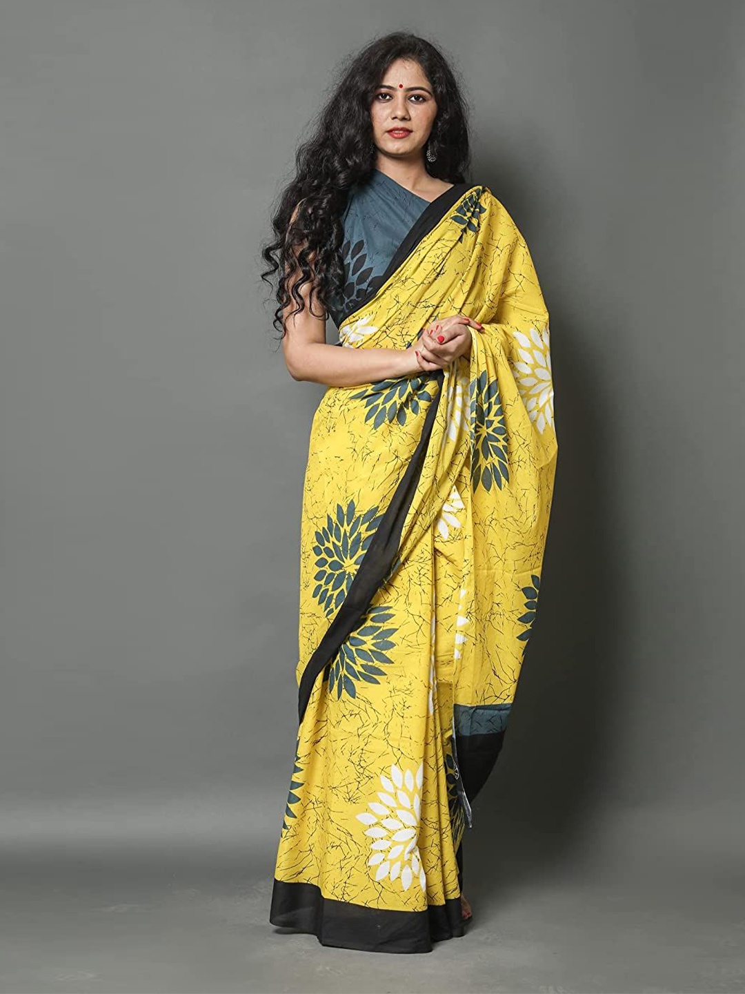 

Pinkcity Trade World Ethnic Motifs Pure Cotton Block Print Saree, Yellow