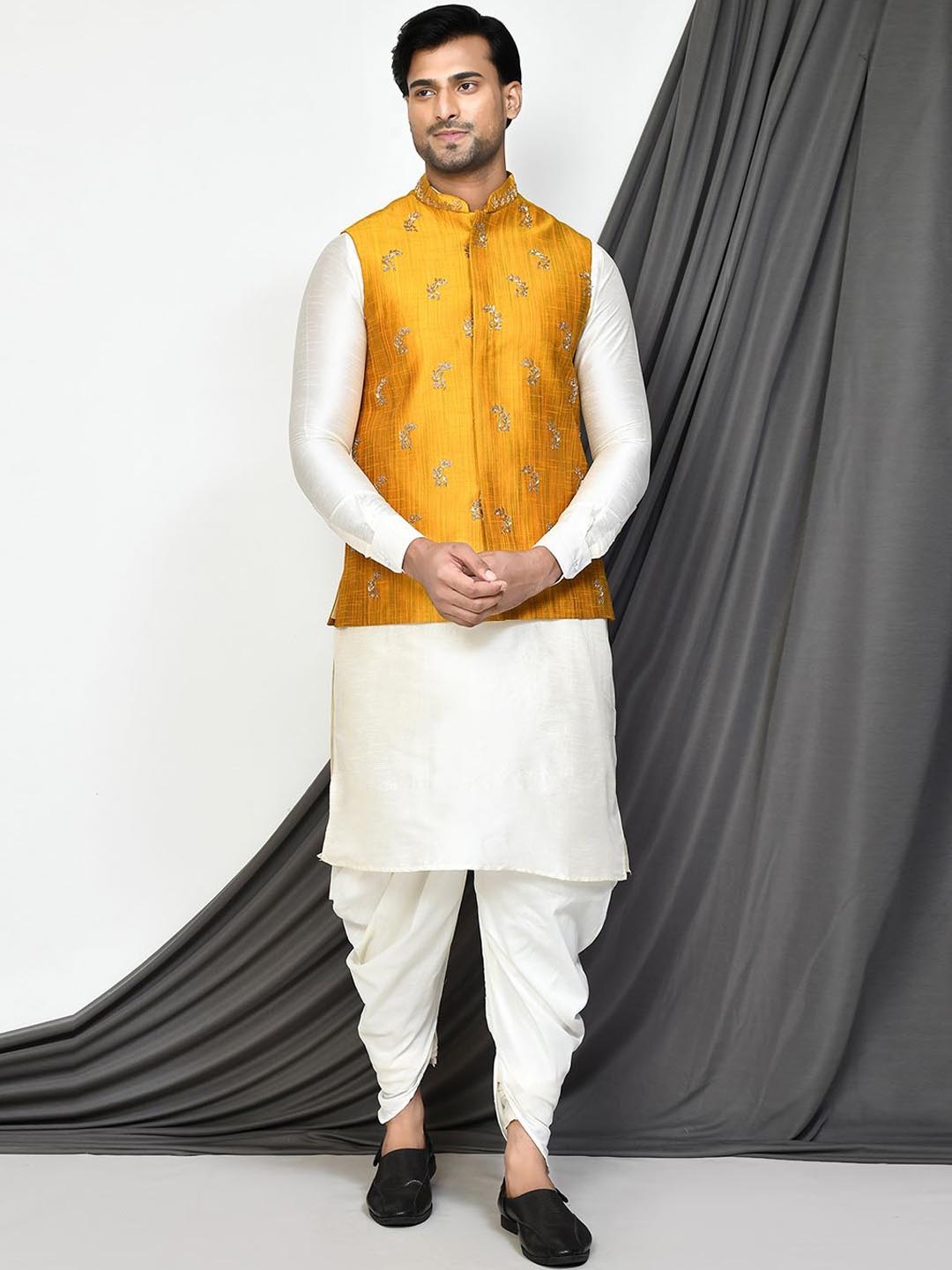 

Arihant Rai Sinha Embroidered Silk Nehru Jacket, Yellow