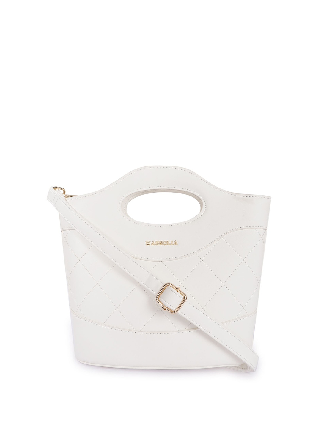 

MAGNOLIA Geometric PU Bucket Shoulder Bag with Quilted, White