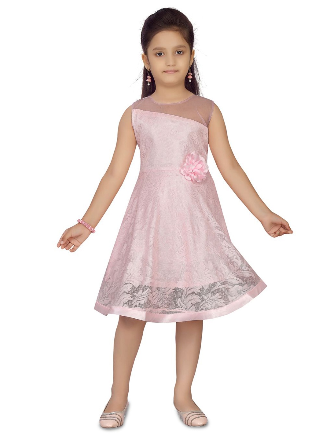 

Sangria Girls Self Design Sleeveless Dress, Pink