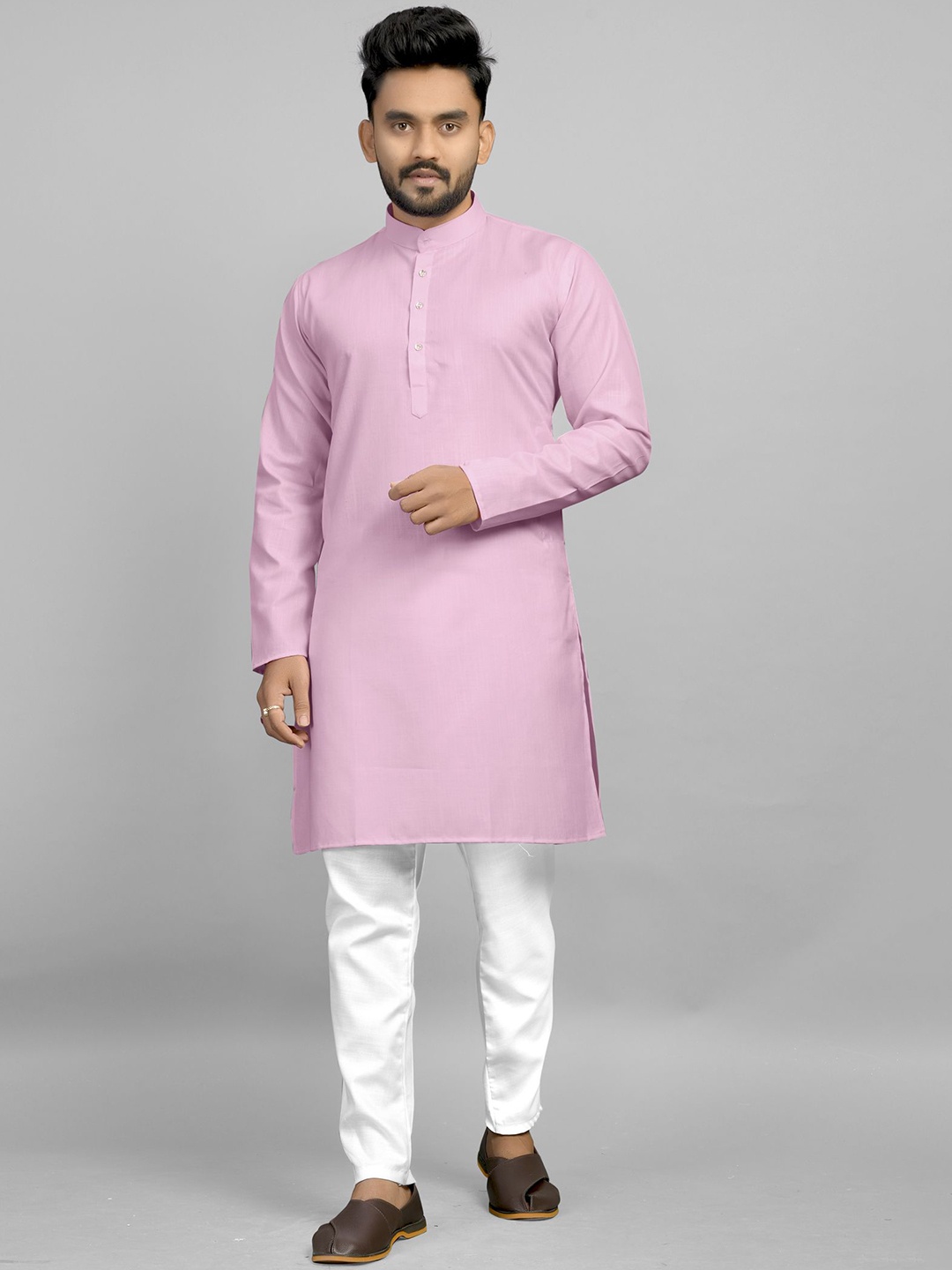 

Fashion FRICKS Band Collar Straight Kurta, Pink