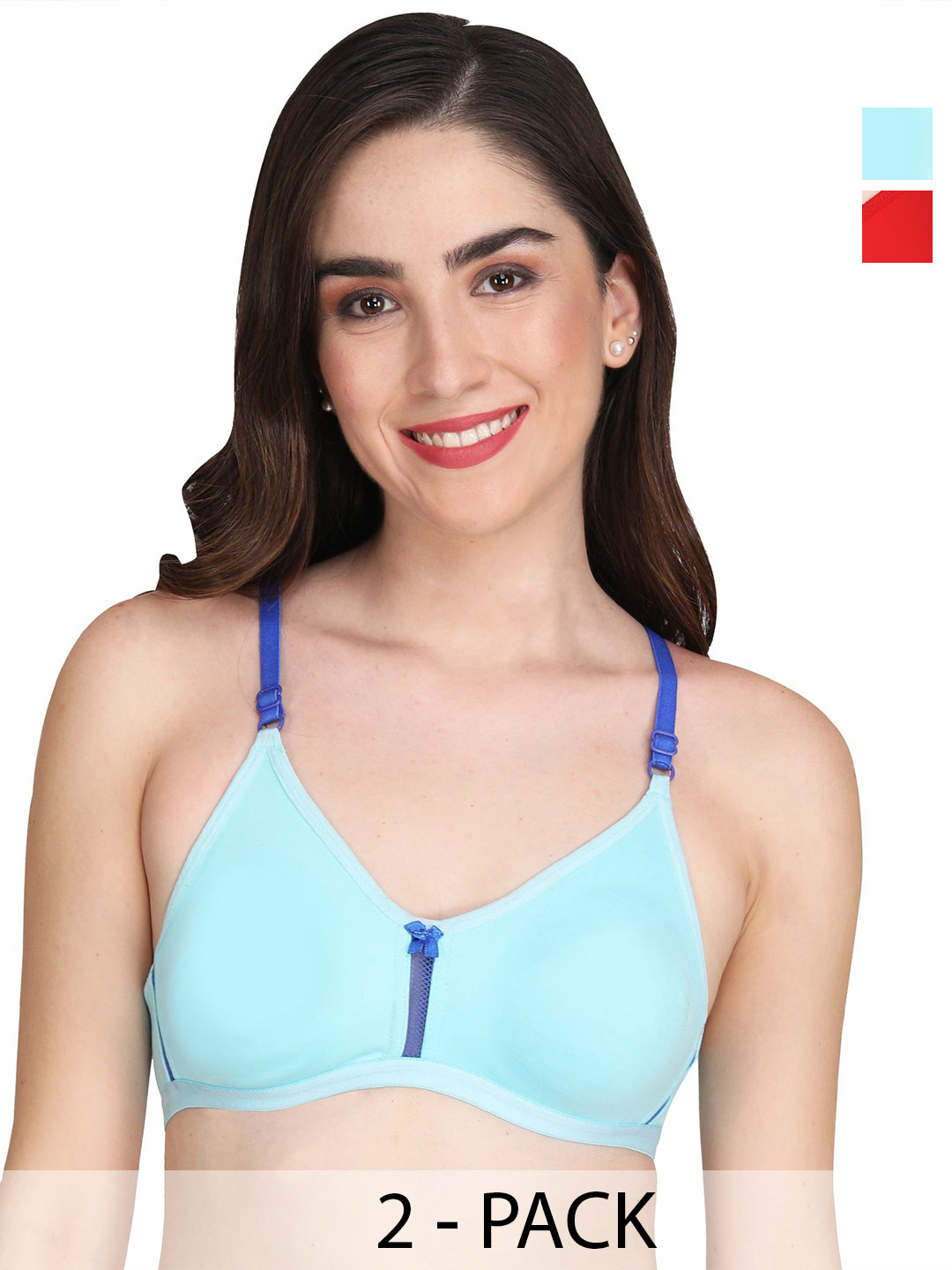 

Liigne Women Pack Of 2 Full Coverage Non Padded Non-Wired Cotton T-shirt Bra, Blue