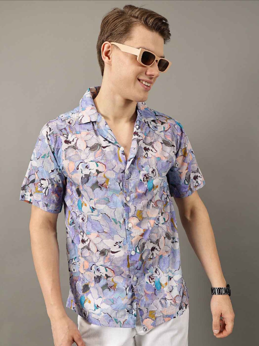 

Jilmil Men Classic Floral Opaque Printed Casual Shirt, Lavender