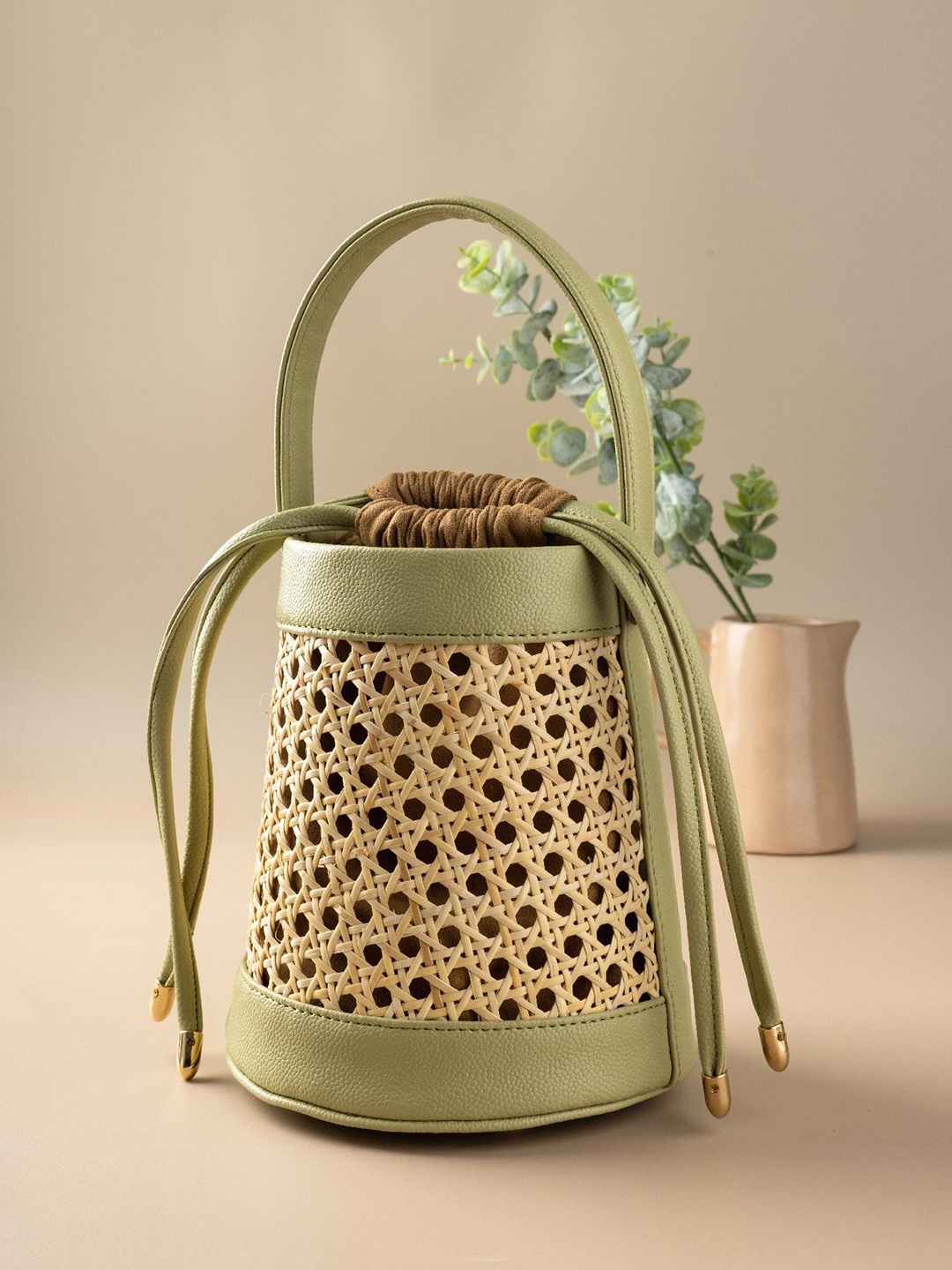 

Suave Bags Self Design Meadow Synthetic Leather Bucket Handheld Bag, Sea green