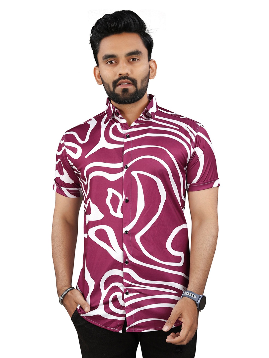 

Fashion FRICKS Men Classic Floral Opaque Printed Casual Shirt, Purple