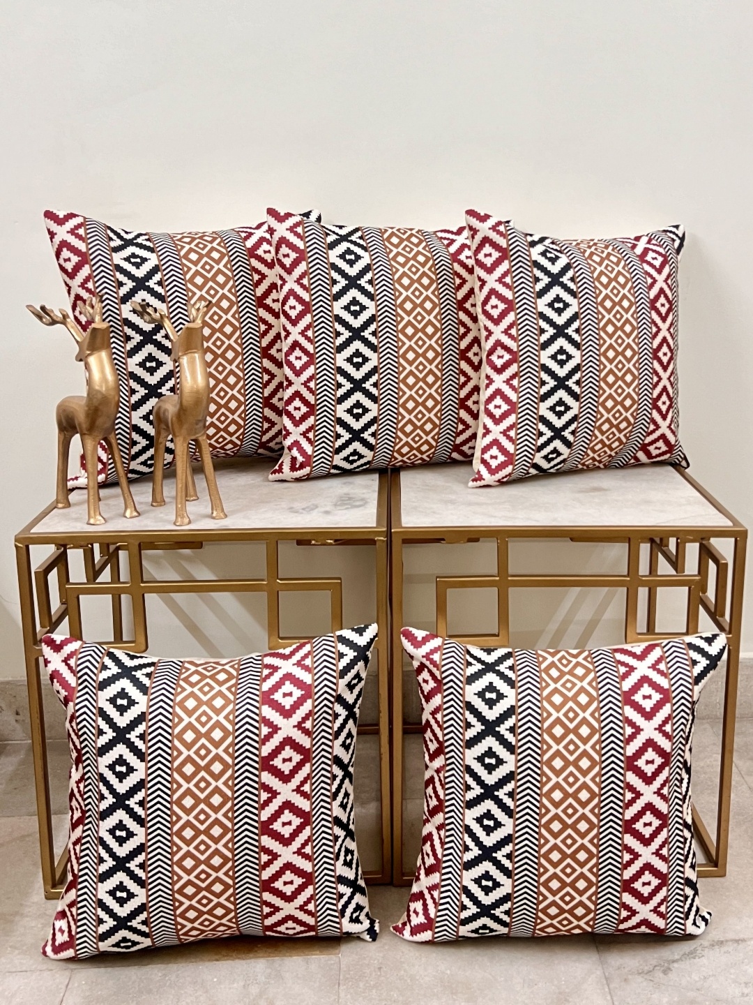 

DIHIKA Brown & White 5 Pieces Self Design Jute Silk Square Pillow Covers