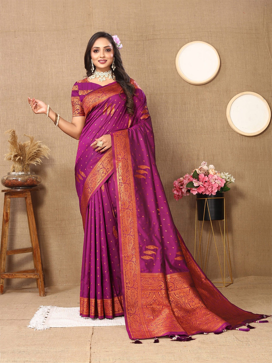 

LeeliPeeri Designer Paisley Zari Organza Banarasi Saree, Purple