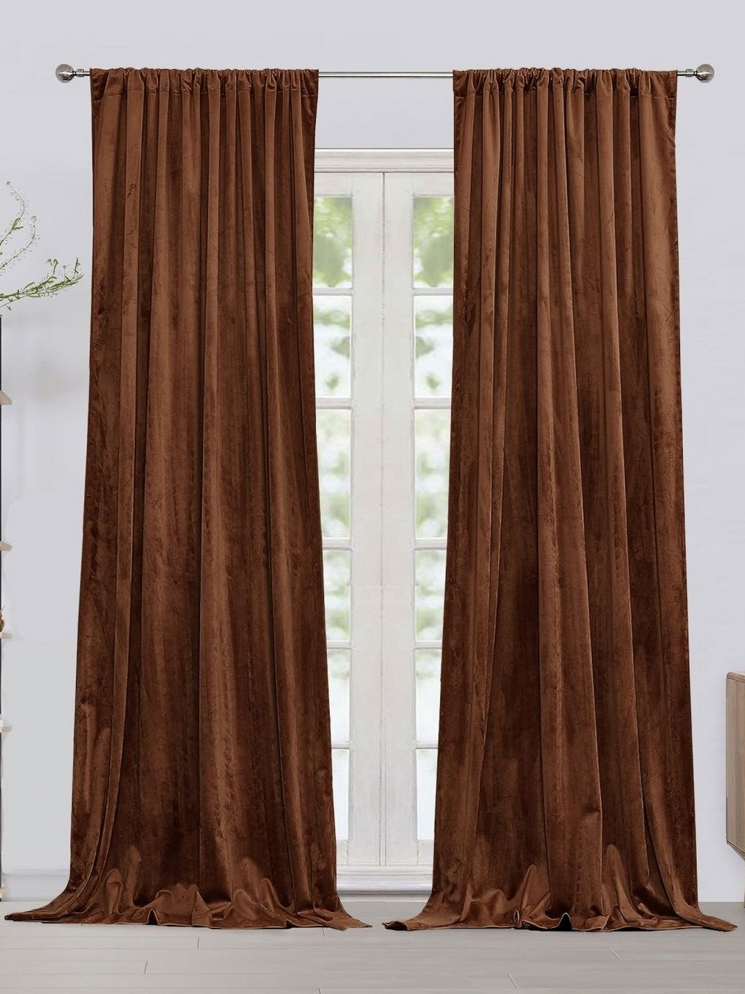 

HOMEMONDE Brown 2 Pieces Velvet Room Darkening Door Curtains