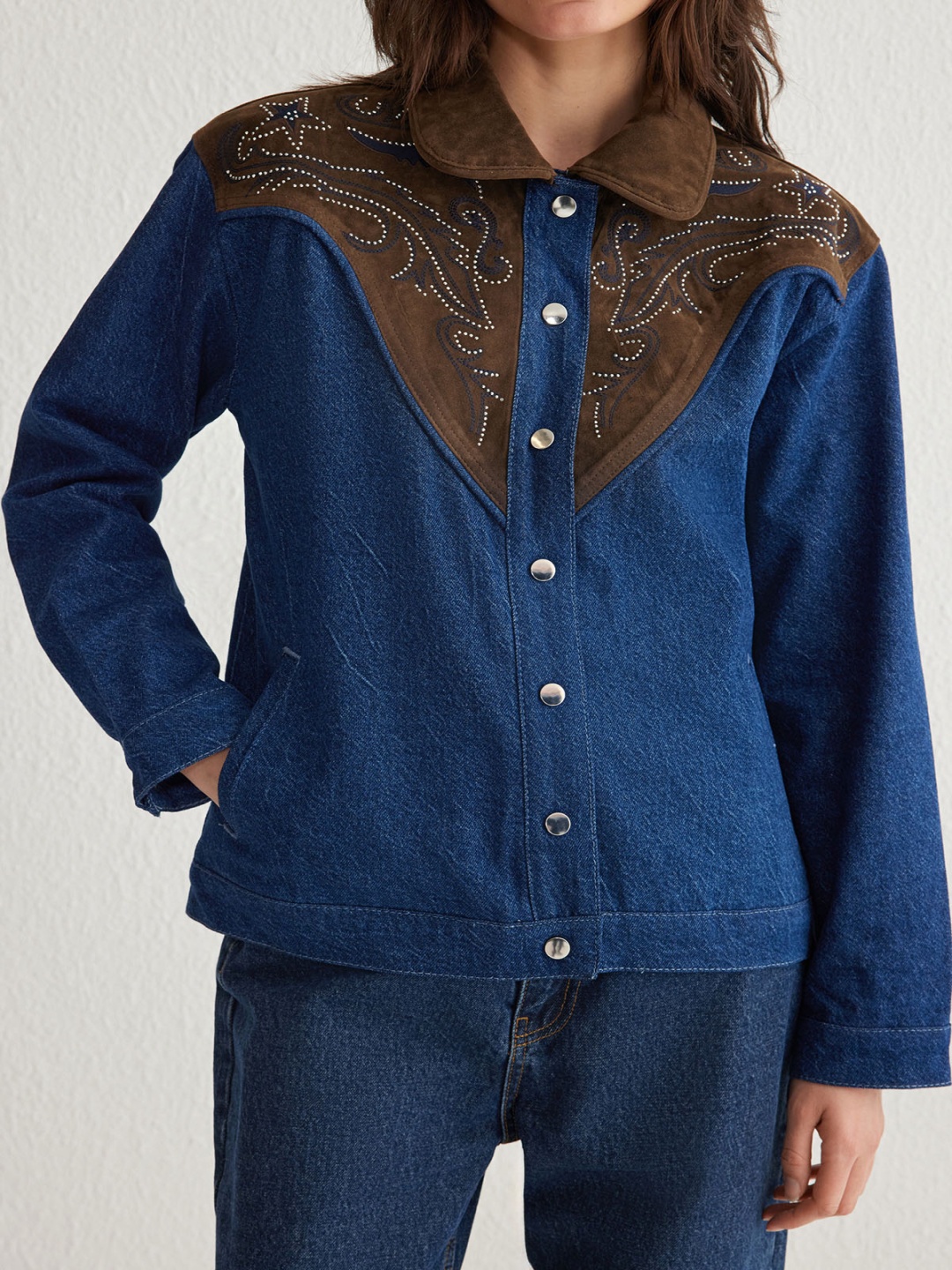 

Trendyol Women Spread Collar Self Design Cotton Casual Tailored Jacket, Blue