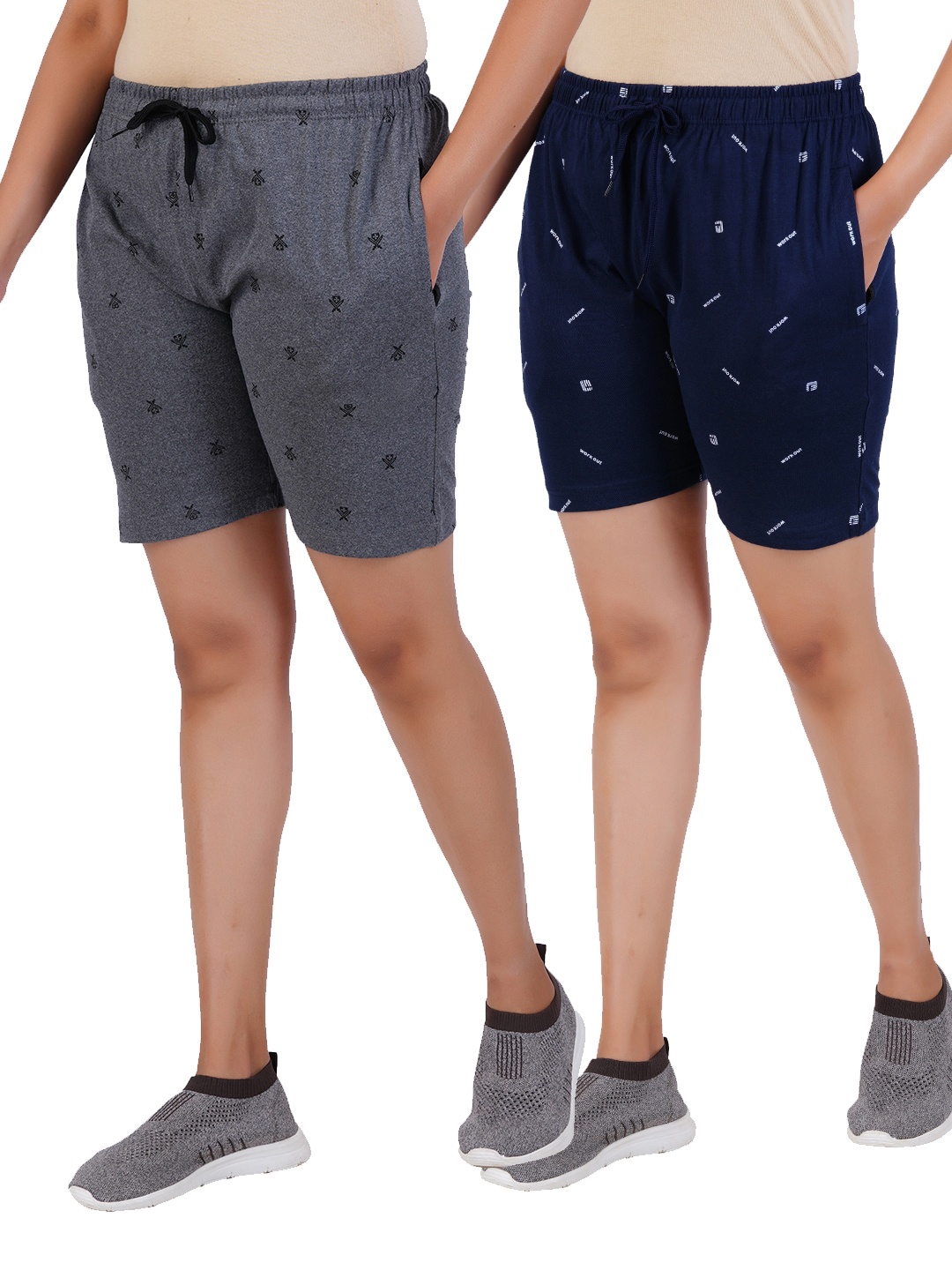 

GUIDE Women Pack of 2 Printed Regular Fit Shorts, Grey