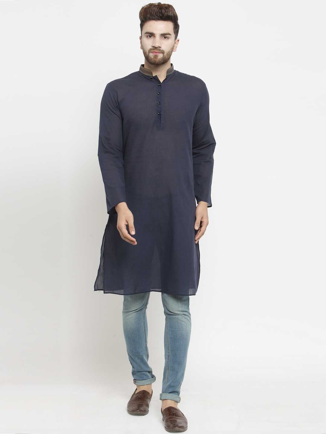 

Moda Rapido Men Mandarin Collar Straight Kurta, Navy blue