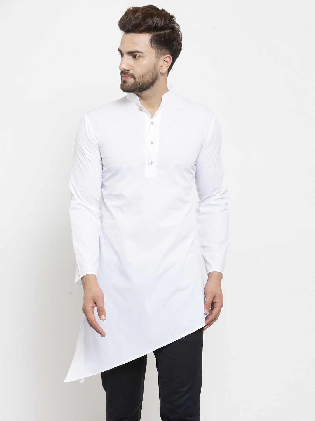 

Moda Rapido Men Mandarin Collar High-Low Straight Kurta, White