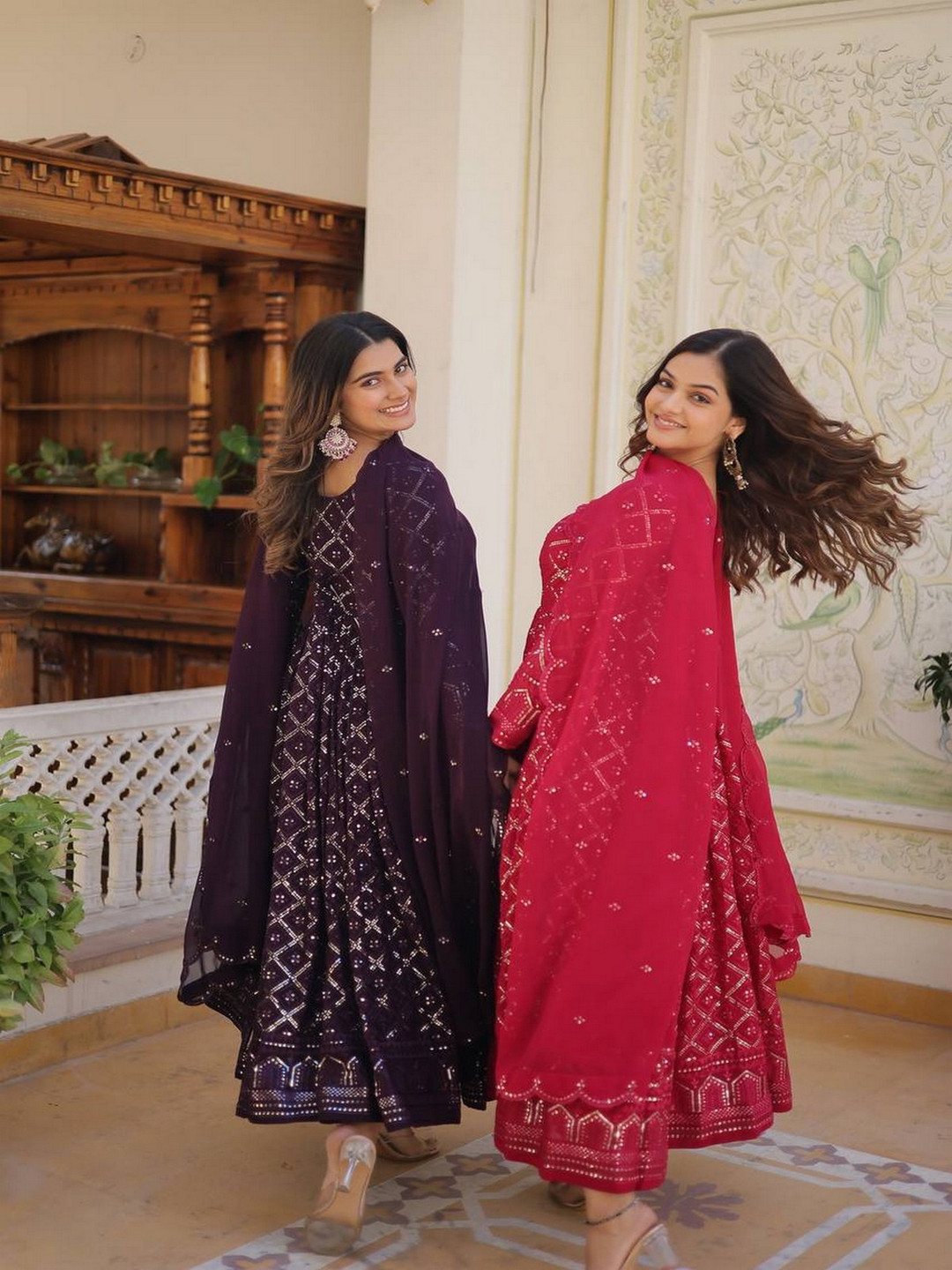 

ZEEPKART Embroidered Angrakha Kurta With Trousers & Dupatta, Pink