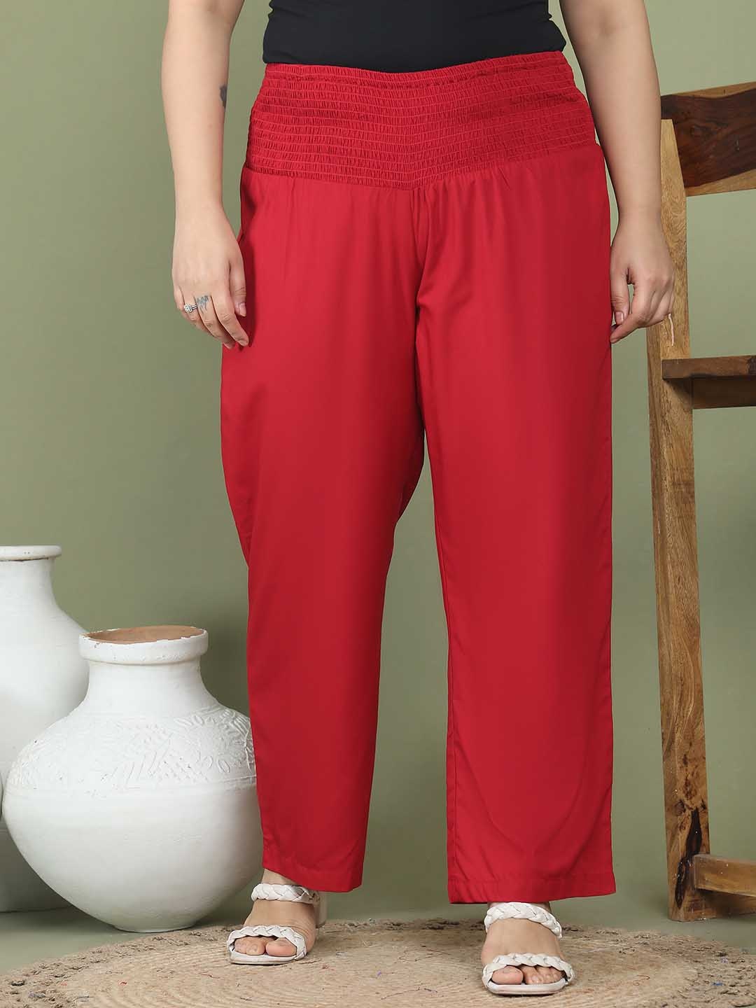 

theRebelinme Women Plus Size Relaxed High-Rise Trouser, Red