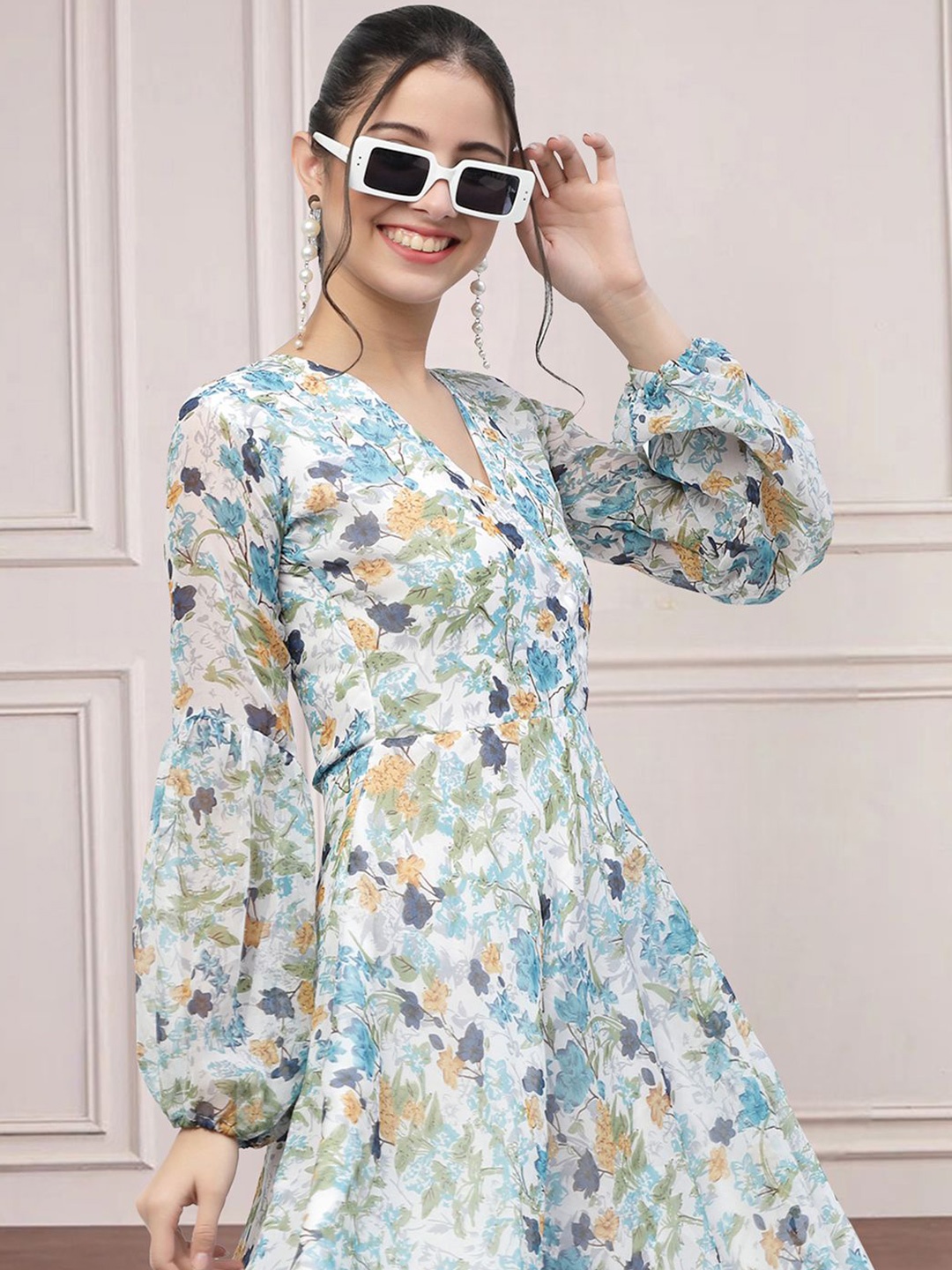 

MISS AYSE Floral Print Applique Fit & Flare Dress, Multi