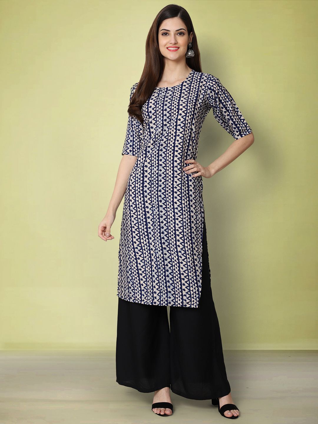 

Moda Rapido Ethnic Motifs Printed Round Neck Straight Kurta, Blue