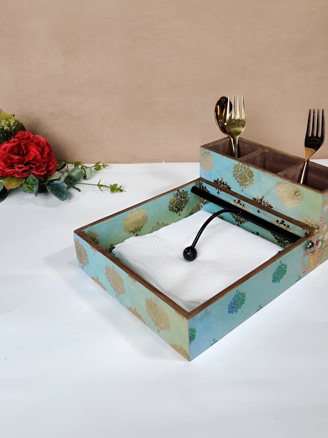 

THE HOME CO. Turquoise Blue Wood Tissue Holders