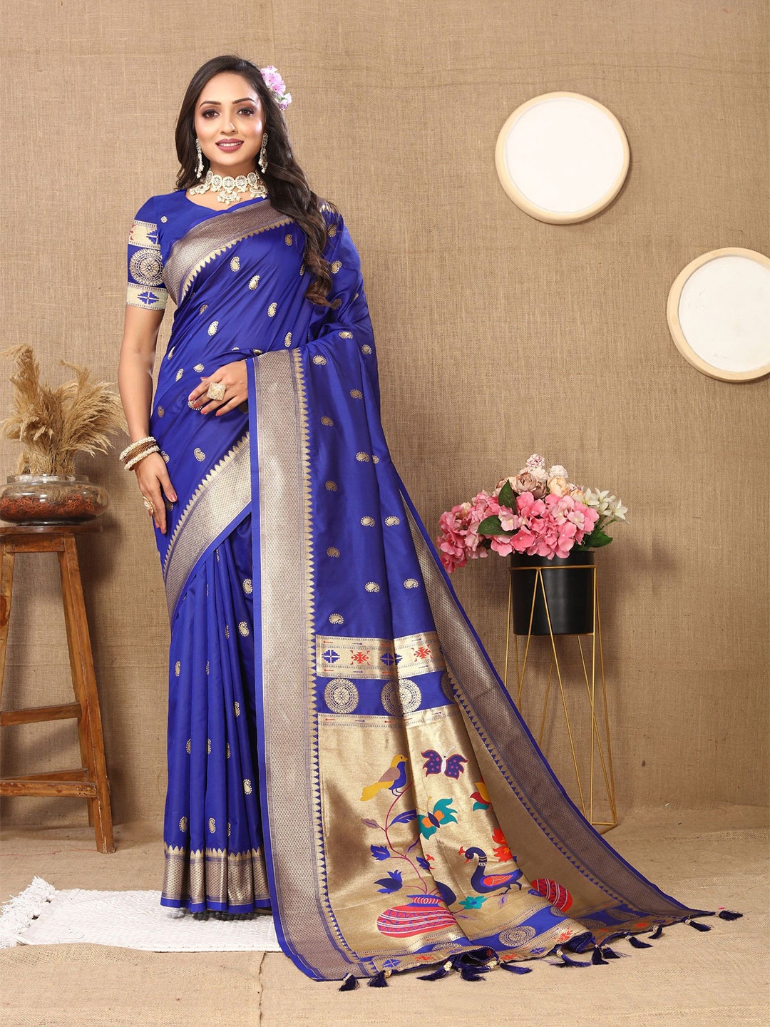 

LeeliPeeri Designer Woven Design Zari Paithani Saree, Blue