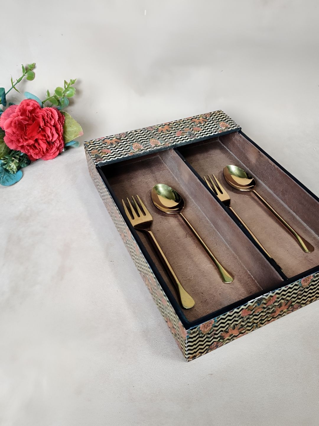 

THE HOME CO. Brown Wood Cutlery Holder
