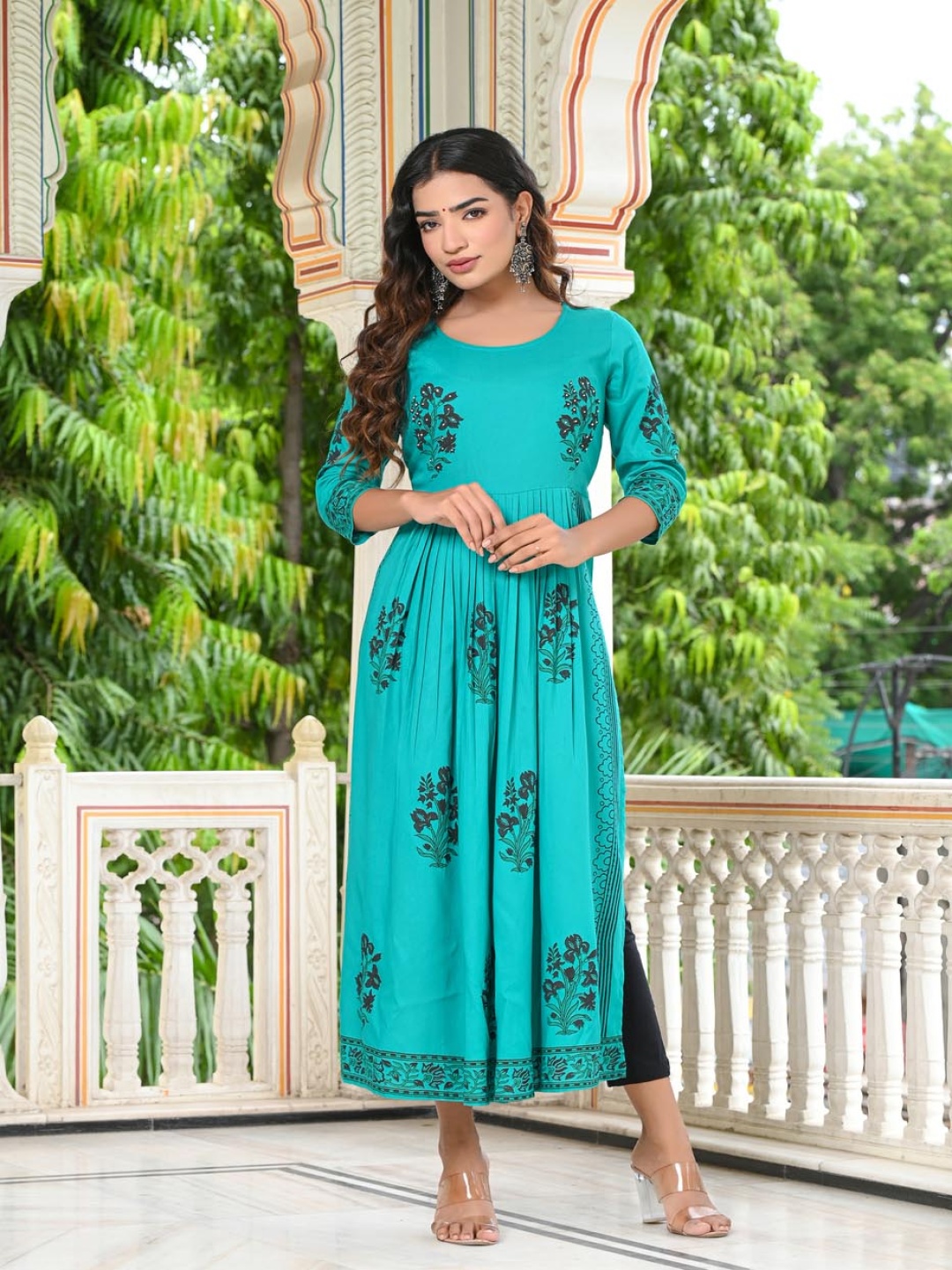 

Moda Rapido Floral Printed Pleated A-Line Kurta, Blue