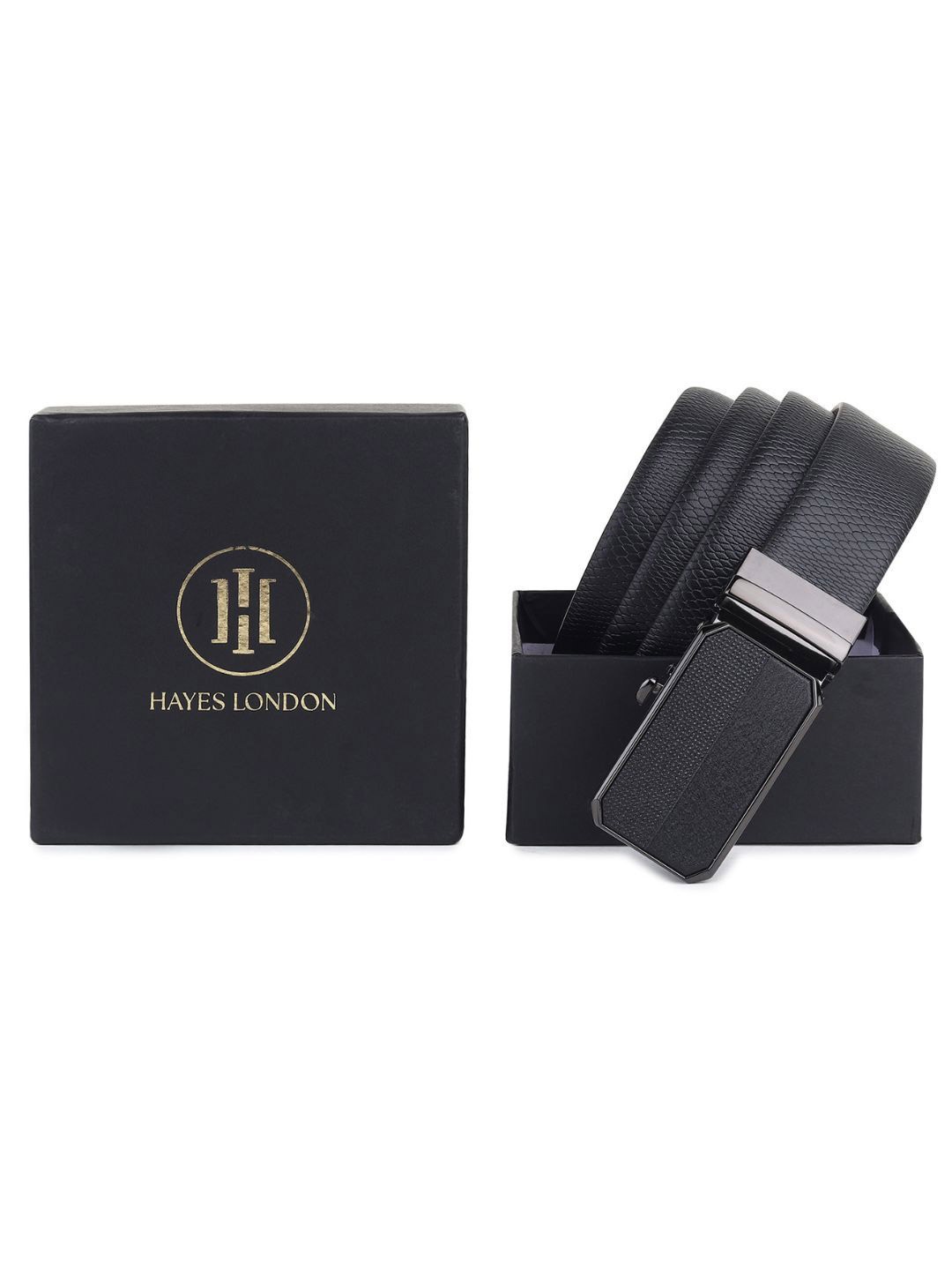 

Hayes London Men Pack of 2 Leather Textured Reversible Formal Belt, Black