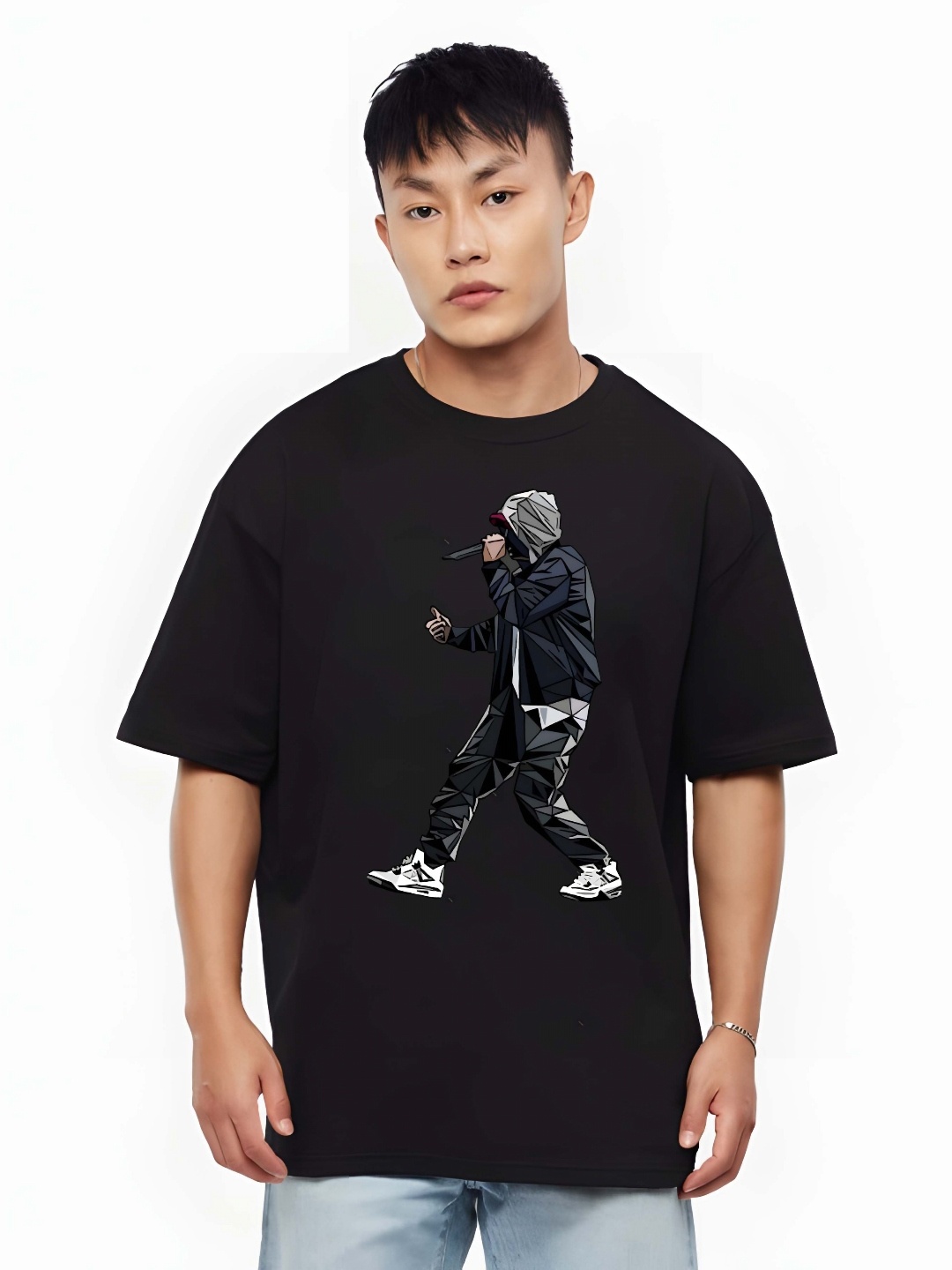 

Krimmple Men Drop-Shoulder Sleeves Pure Cotton T-shirt, Black