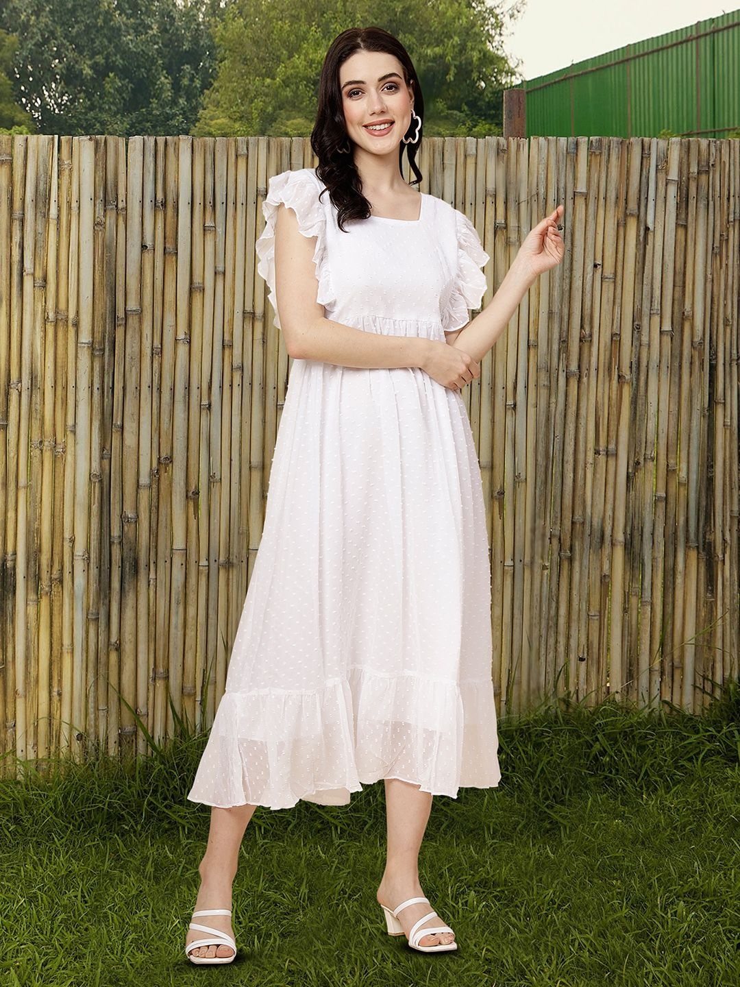 

MISS AYSE Women Cotton Fit & Flare Dress, White