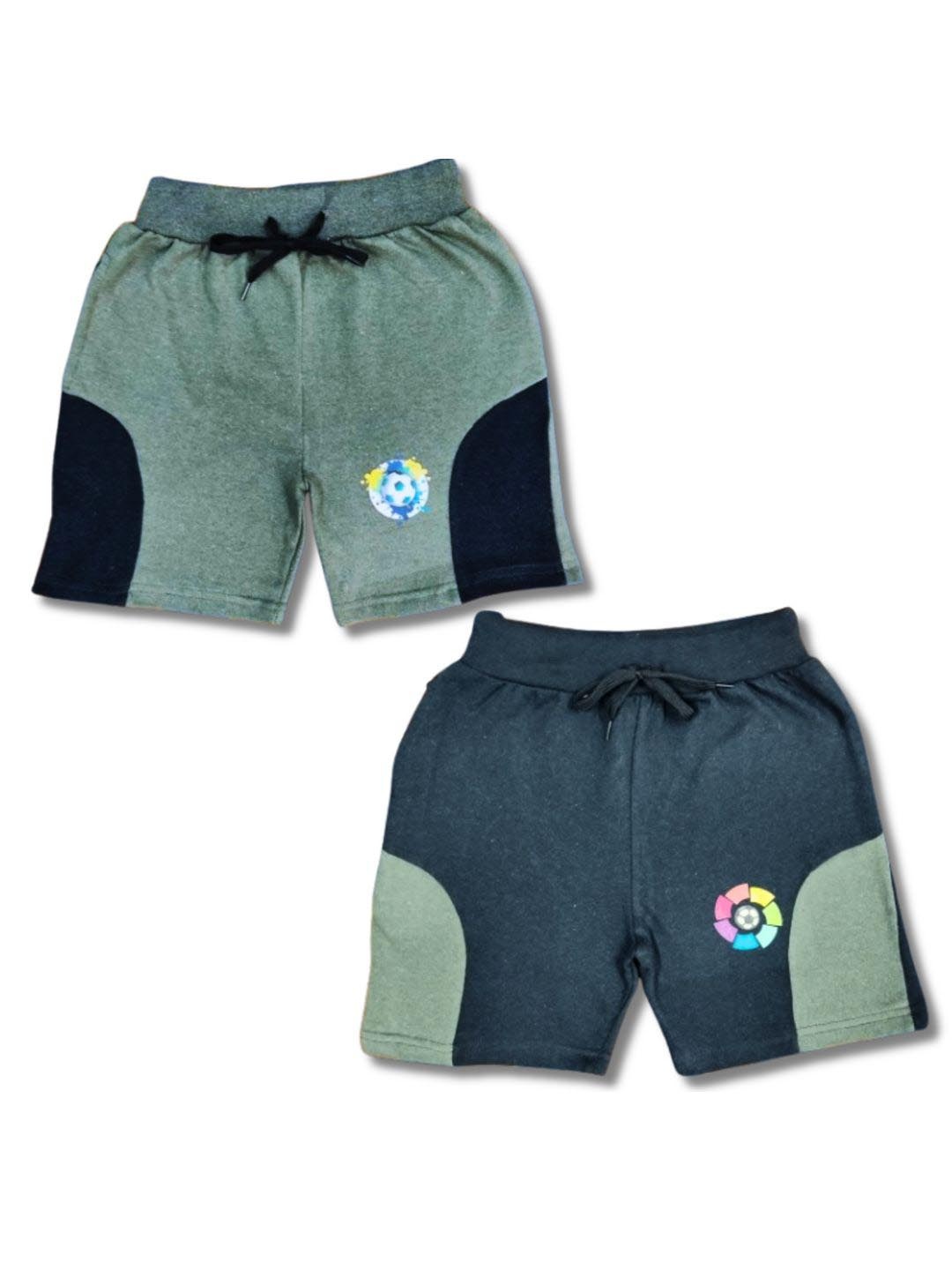 

Seyor Boys Pack Of 2 Cotton Relaxed Fit Colourblocked Mid-Rise Casual Shorts, Green