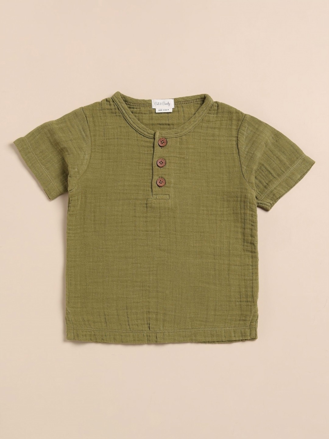 

COT & CANDY Unisex Kids Solid Henley Neck Cotton T-shirt, Olive