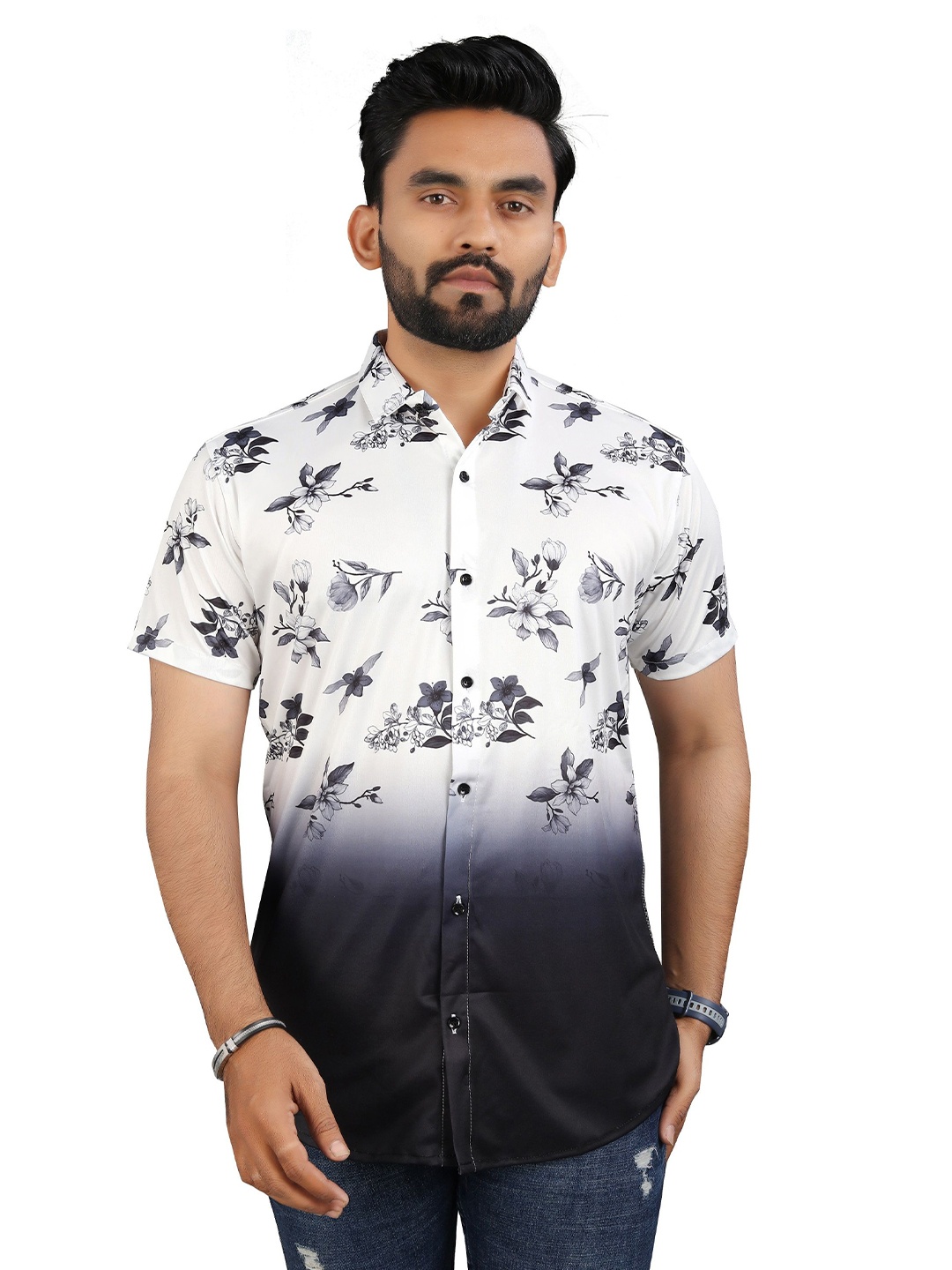 

Fashion FRICKS Men Classic Floral Opaque Printed Casual Shirt, Black