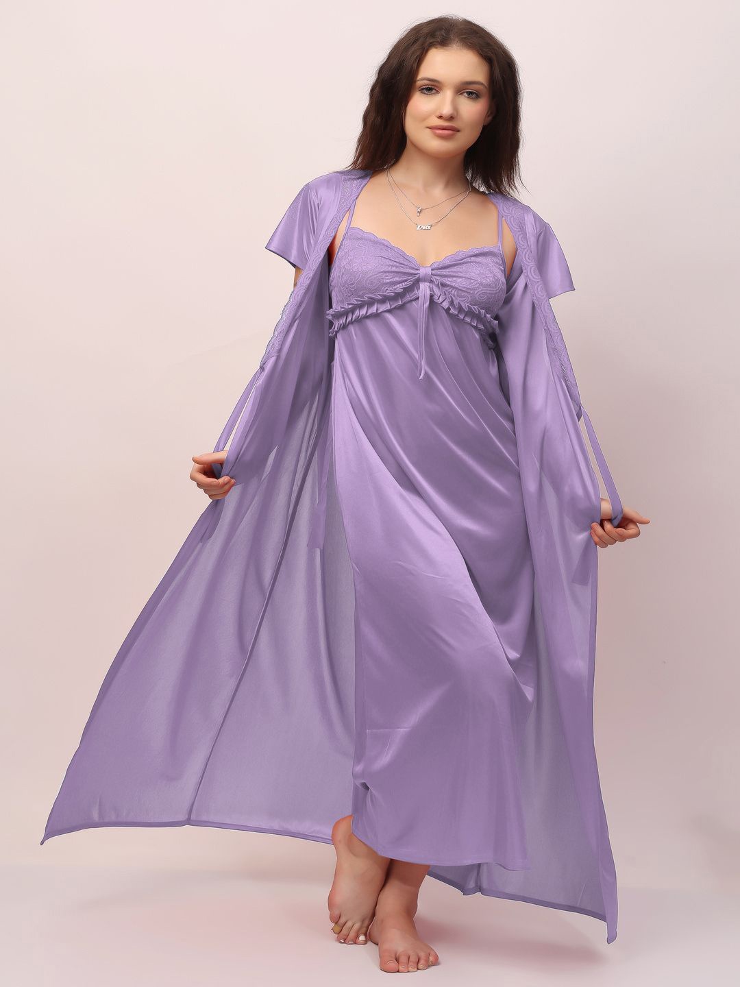 

NIGHT KEYS Women Maxi Nightdress With Robe, Lavender