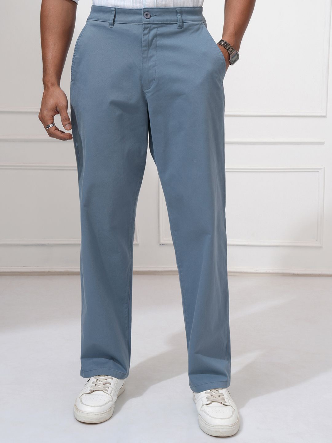 

LOCOMOTIVE Men Cotton Mid-Rise Formal Trousers, Blue