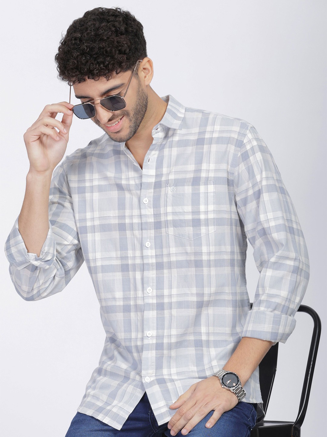

BS BLUE SQUAD Men India Slim Fit Spread Collar Tartan Checked Cotton Casual Shirt