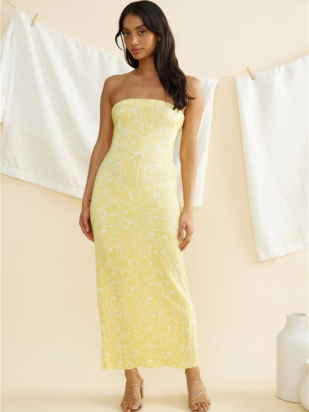

LULU & SKY Printed Strapless Maxi Dress, Yellow