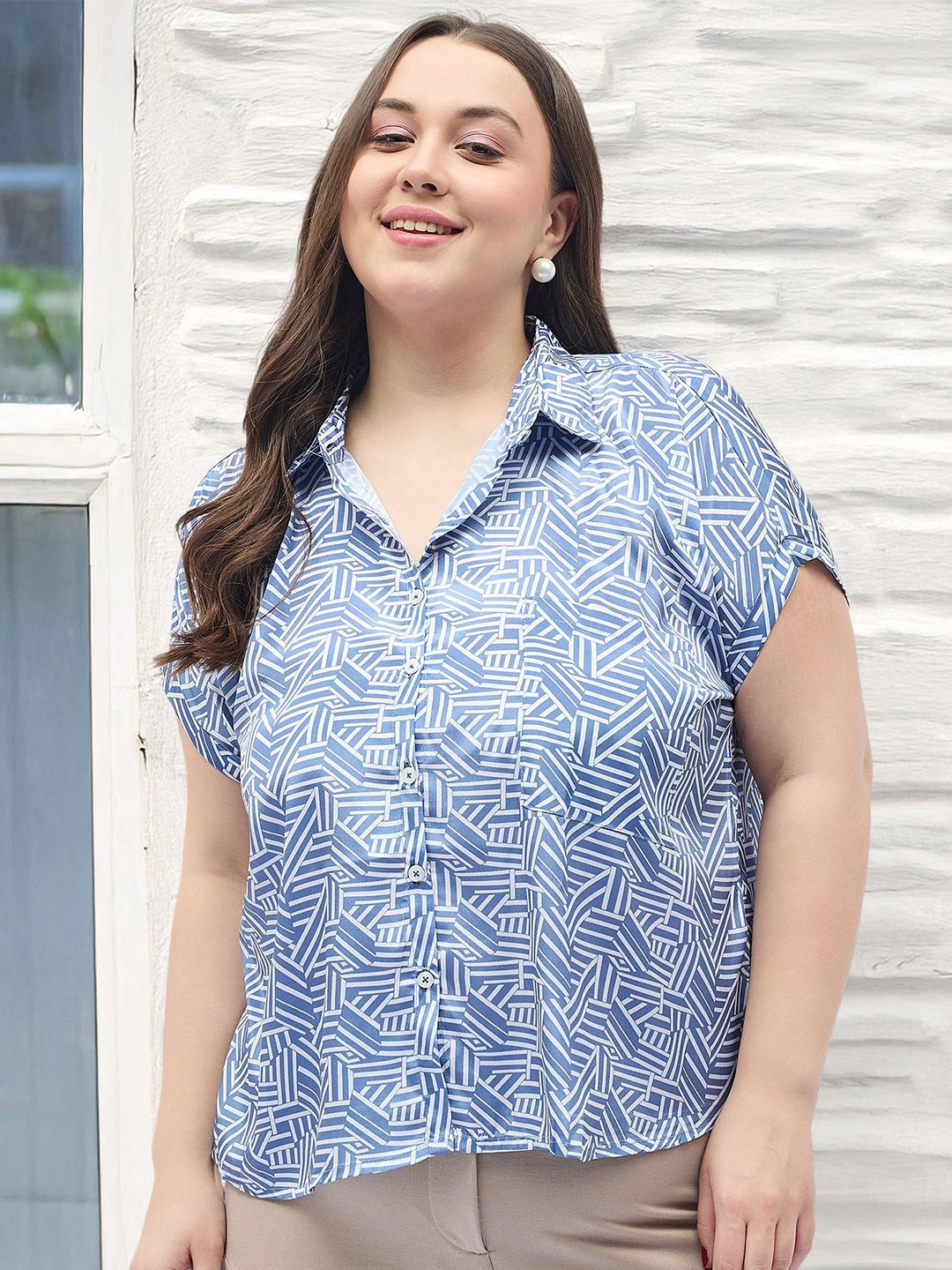 

DressBerry Curve Women Standard Opaque Printed Casual Shirt, Blue
