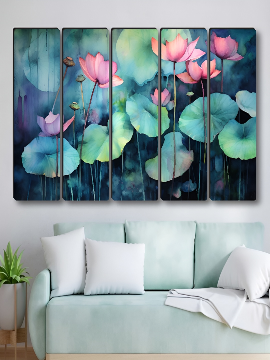 

Aura Green & Pink 5 Piece Synthetic Wood Floral and Botanical Wall Paintings